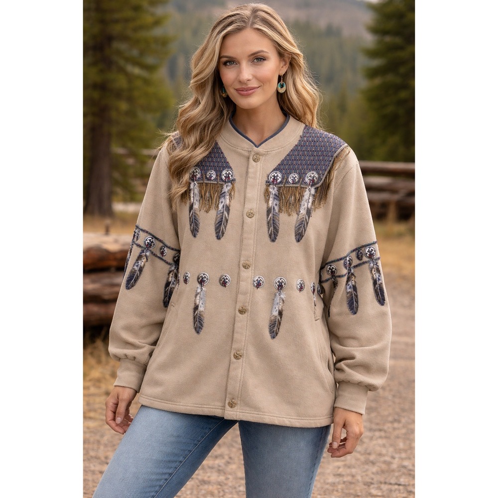 Fred Harvey‎ Trading Company Grand Canyon Feather Fleece Jacket Tan Women L/XL
